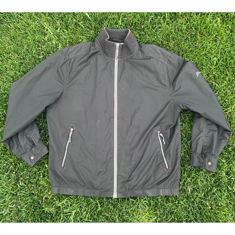 Tommy Bahama Mens Full Zip Harrington‎ Jacket Black Nautical Lining Stand Collar